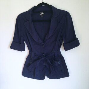 Papaya Navy Half Sleeve Belted Blazer